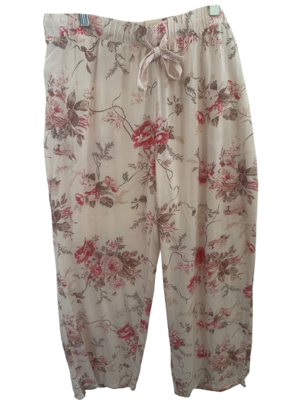 Shabby chic lounge pants pajama leisure soft pink florals romantic womens XL.